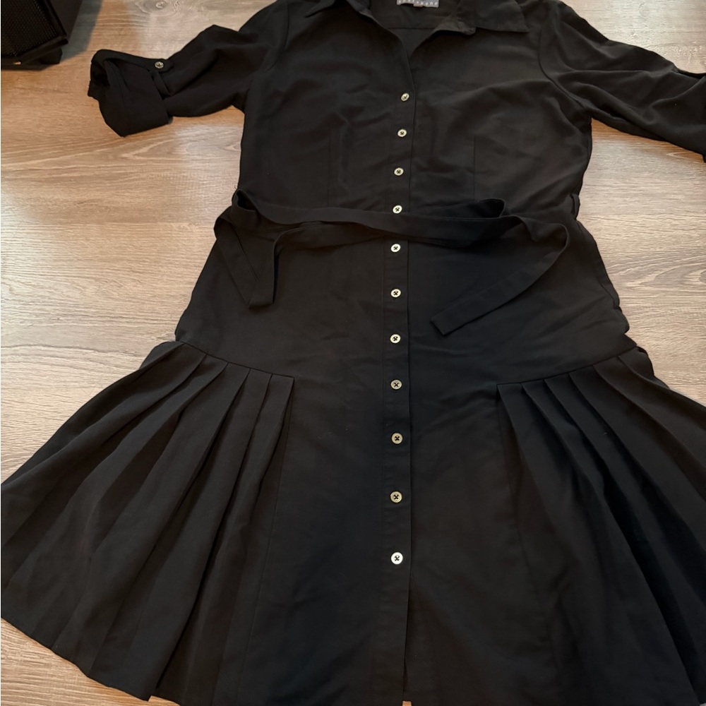 Drop Waist Black Collared Dress